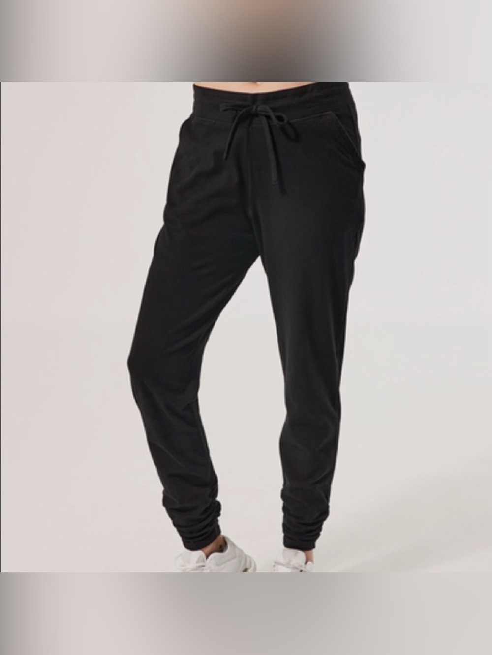 Pact Women Organic Cotton Ruched Ankle Black Jogger Pants Size XL Drawstring